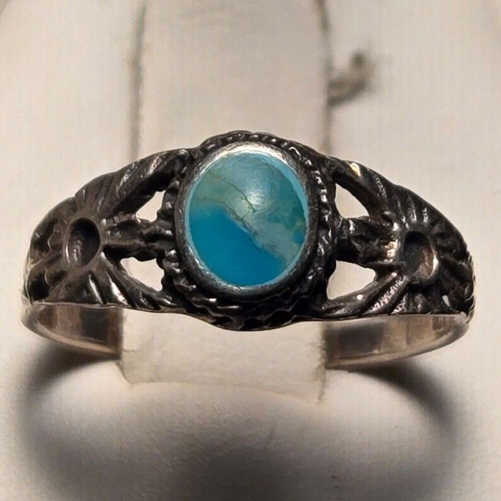 Blue green southwestern vintage sterling silver ring sz 6.5